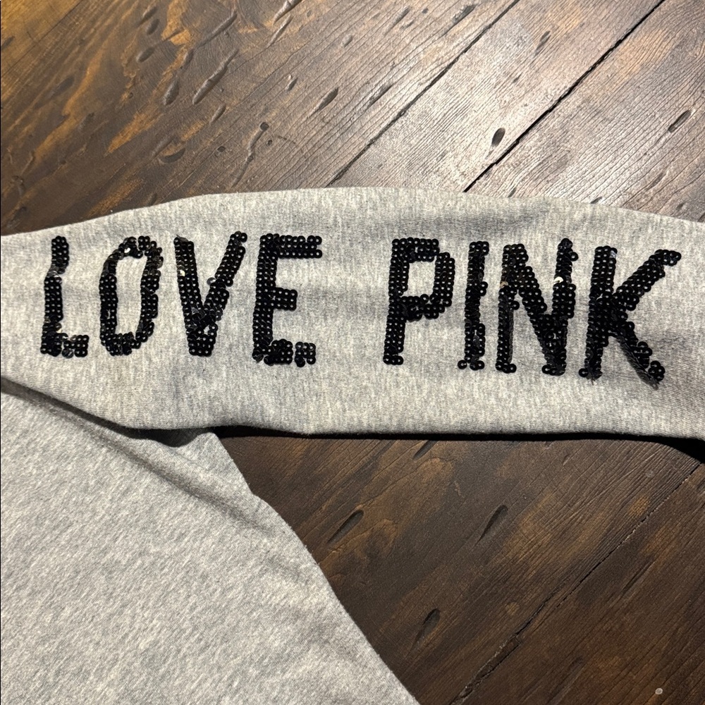 Victoria's Secret PINK Heathered Sequins Leopard Heart Zip-Up Hoodie - Picture 9 of 14